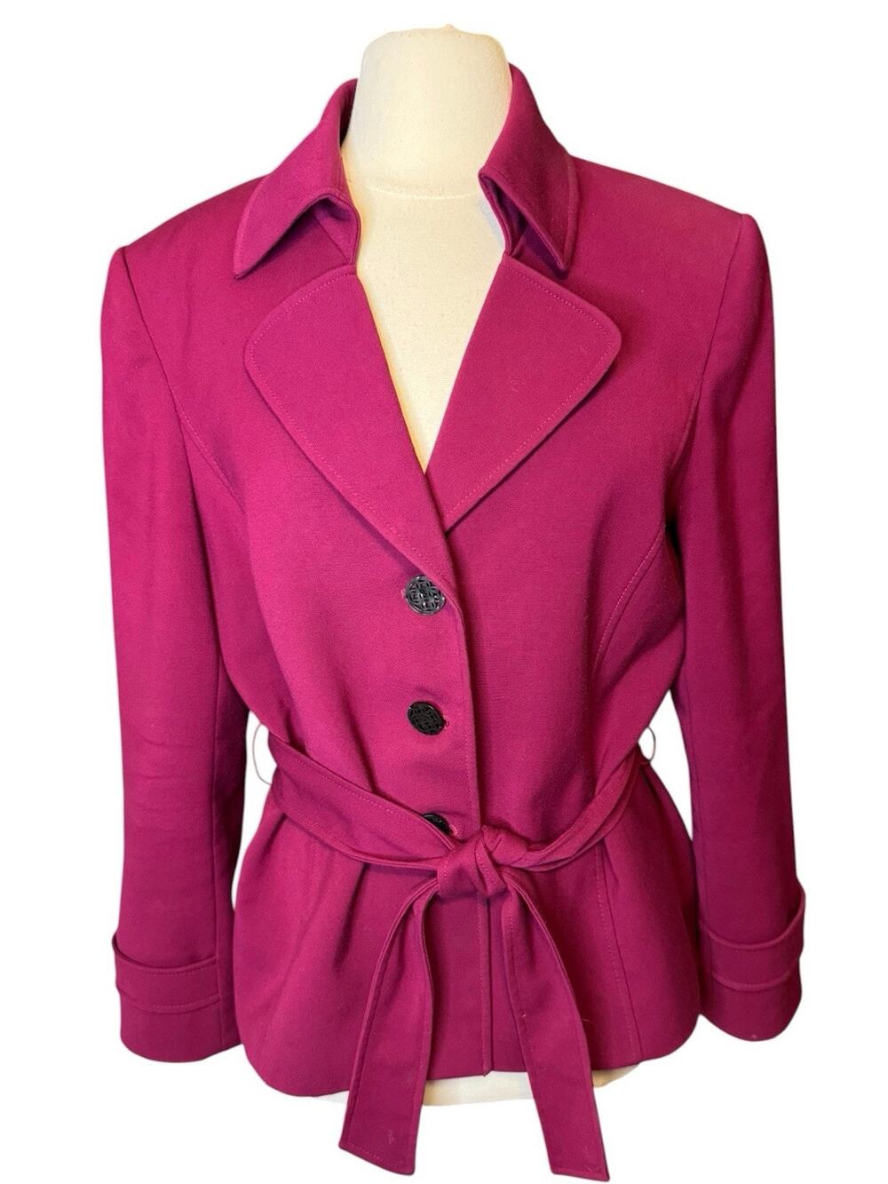 Tahari Womens Blazer Size 14 Magenta Pink Belted Button Front Career Jacket
